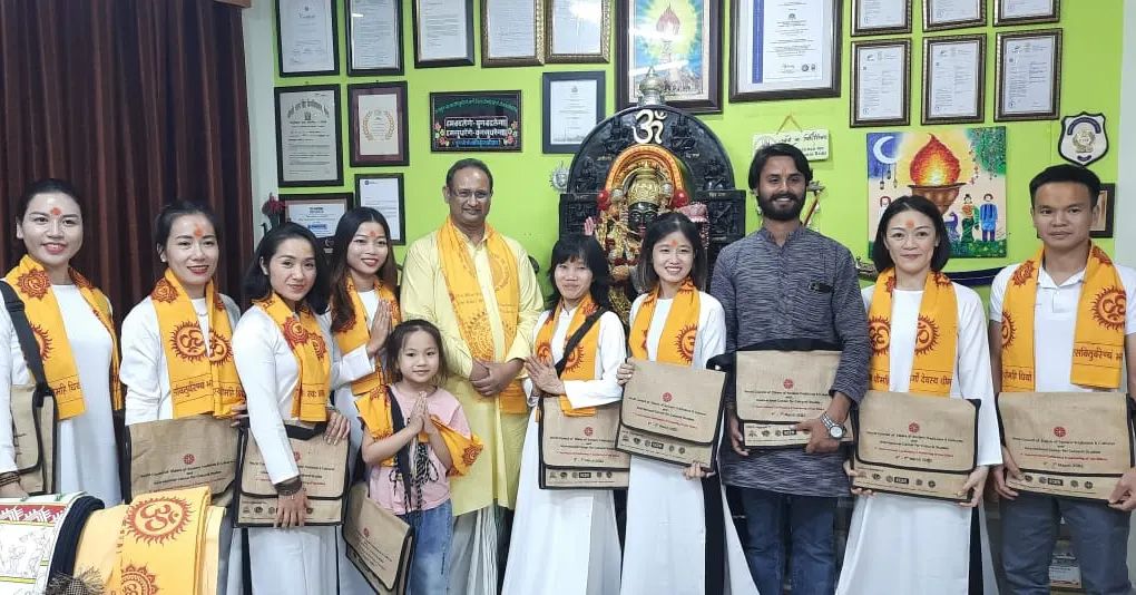 On the university campus, institute heads of 12 yoga institutes from Vietnam arrived for a 4-day program, teaching Indian Yoga, Indian culture and Ayurveda.